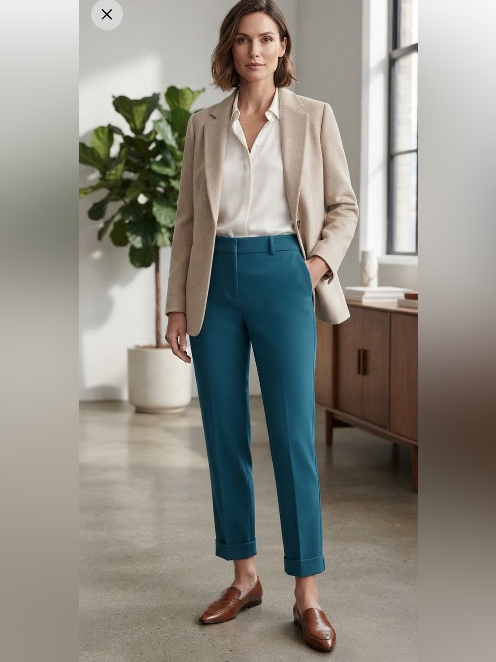 LOFT Teal Cropped Straight-Leg Ankle Pants